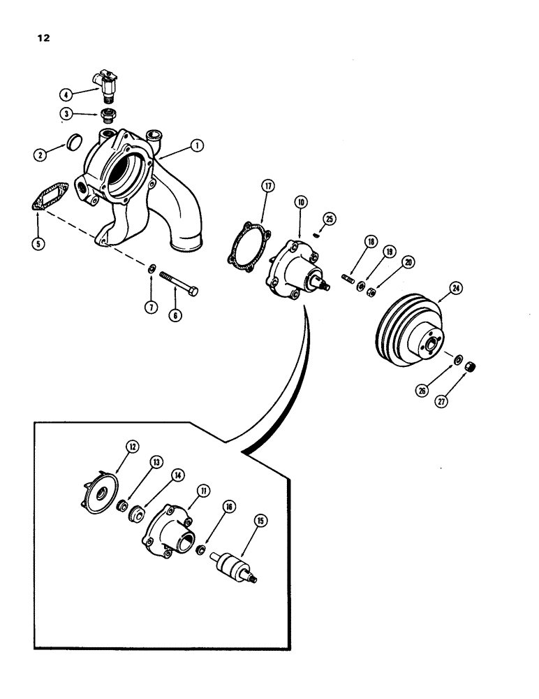 Схема запчастей Case W24B - (012) - WATER PUMP, (504BD) AND (504BDT) DIESEL ENGINES (02) - ENGINE