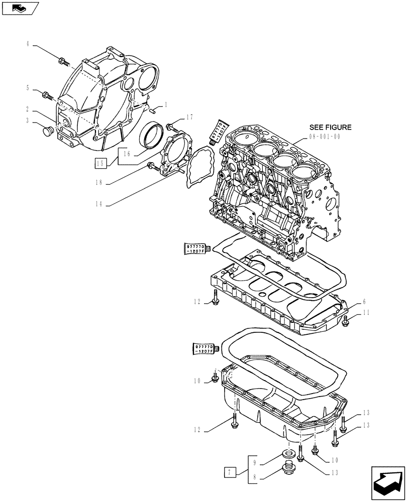 Схема запчастей Case CX55BMSR - (08-003[00]) - FLYWHEEL HOUSING & OIL SUMP (10) - ENGINE