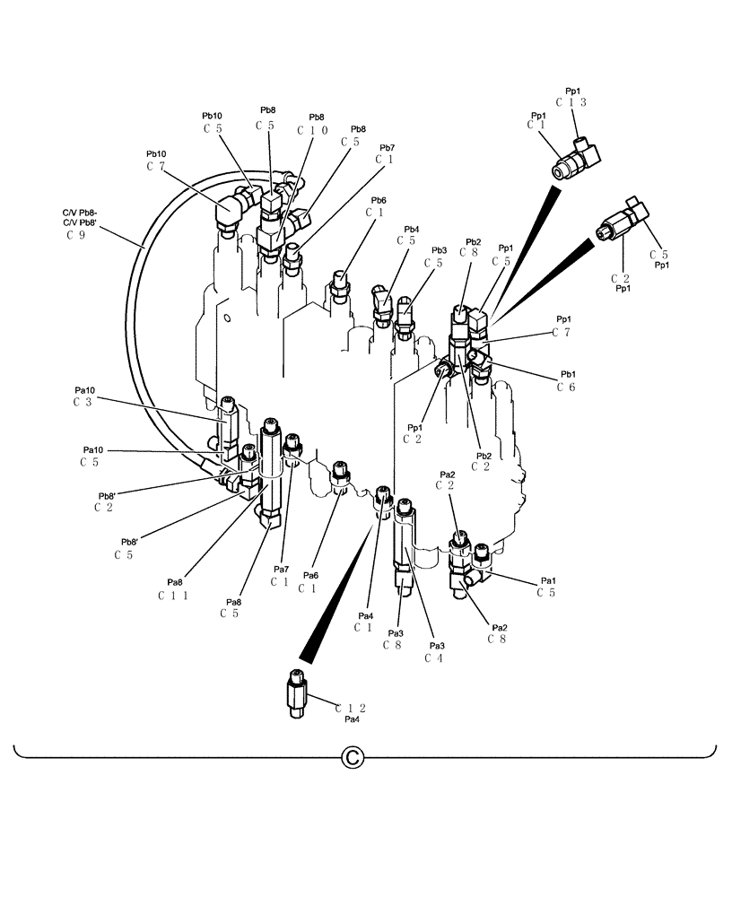 Схема запчастей Case CX31B - (140-60[2]) - CONTROL LINES (NIBBLER & BREAKER) (35) - HYDRAULIC SYSTEMS