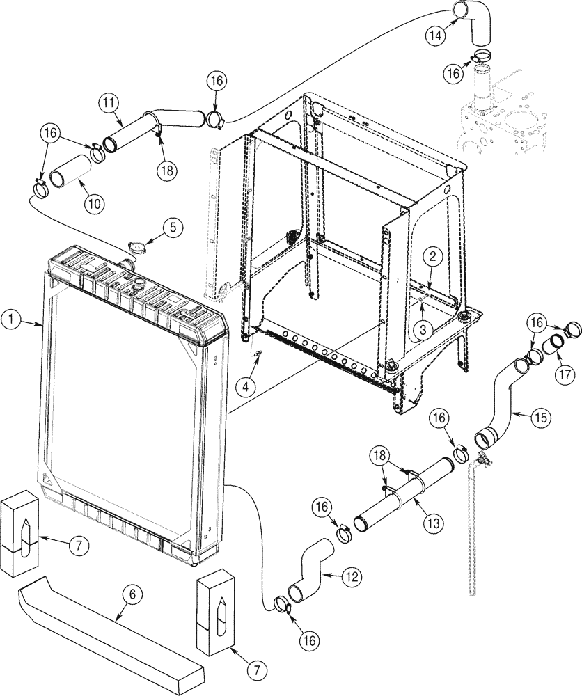 Схема запчастей Case 821C - (02-04) - RADIATOR MOUNTING AND CONNECTIONS (02) - ENGINE