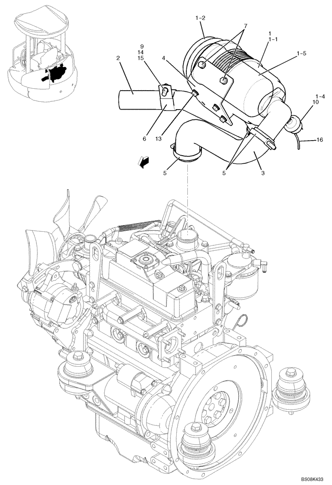 Схема запчастей Case CX27B BTW - (01-008) - CLEANER ASSY, AIR (PM11P00014F1) (10) - ENGINE