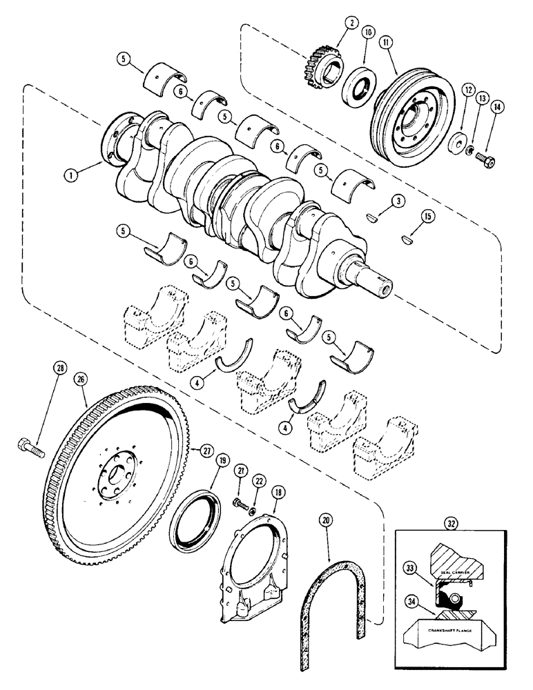 Схема запчастей Case 880 - (020) - CRANKSHAFT AND FLYWHEEL, 336BDT DIESEL ENGINE, USED ENGINE S.N. 10151851 AND AFTER (01) - ENGINE