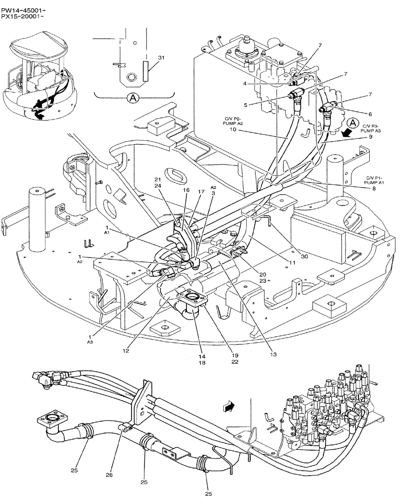 Схема запчастей Case CX31B - (01-021) - HYD LINES, PUMP (35) - HYDRAULIC SYSTEMS