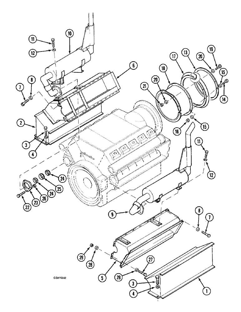 Схема запчастей Case 220B - (2-06) - EXHAUST SYSTEM AND ENGINE AIR COOLING PARTS, P.I.N. 74441 THRU 74597, P.I.N. 03201 THRU 03216 (02) - ENGINE