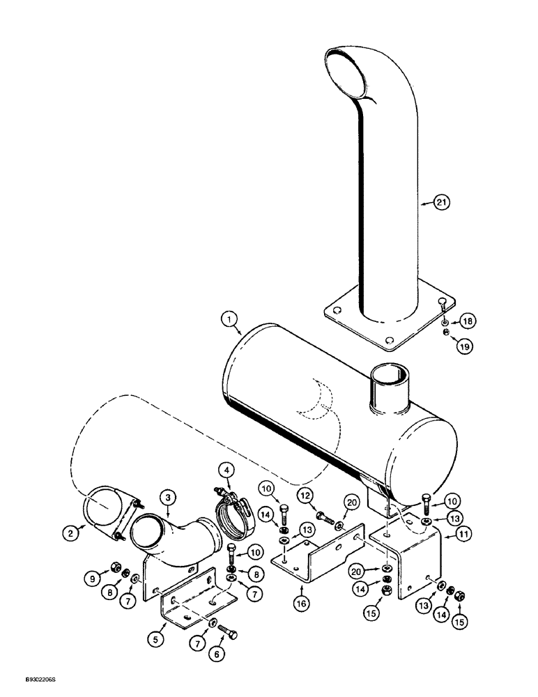 Схема запчастей Case 721B - (2-14) - MUFFLER AND EXHAUST SYSTEM, PRIOR TO P.I.N. JEE0053200 (02) - ENGINE