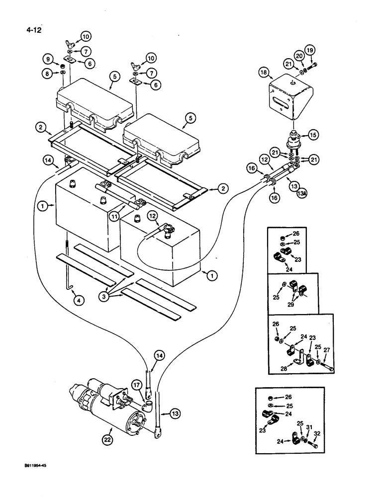 Схема запчастей Case 1187C - (4-12) - BATTERY, CABLES AND MOUNTING (04) - ELECTRICAL SYSTEMS