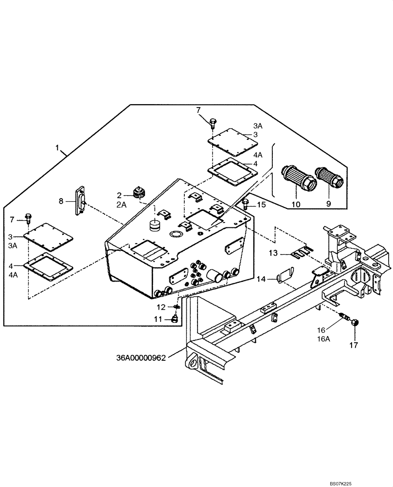 Схема запчастей Case 327B - (72A00010734[001]) - TANK, HYDRAULIC (87600635) (09) - Implement / Hydraulics / Frame / Brakes