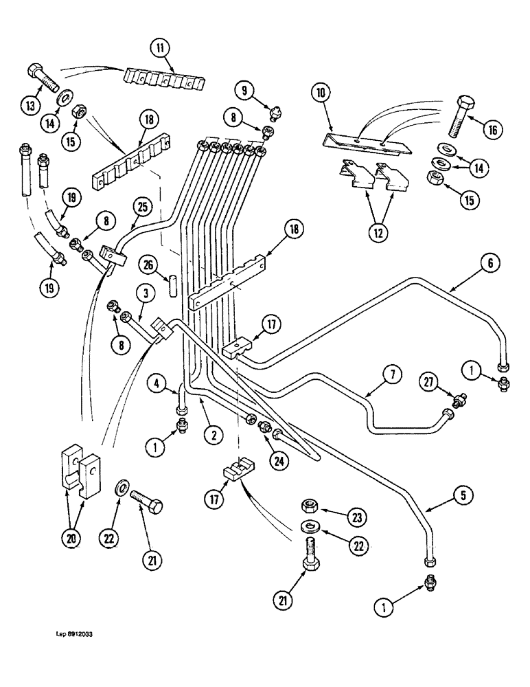 Схема запчастей Case 1088 - (8H-2) - LUBRICATION LINES, P.I.N. FROM 19801 TO 20223, P.I.N. FROM 106901 TO 106906 (08) - HYDRAULICS