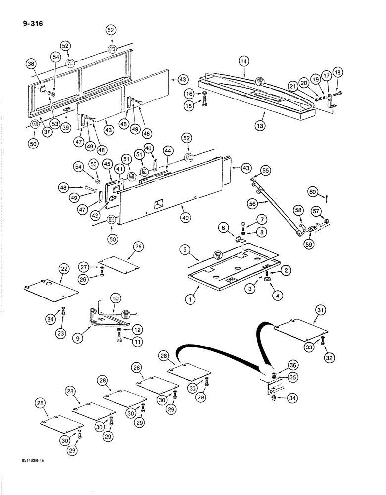 Схема запчастей Case 170B - (9-316) - TURNTABLE LOWER ACCESS COVERS, P.I.N. 74393 THROUGH 74456 (09) - CHASSIS