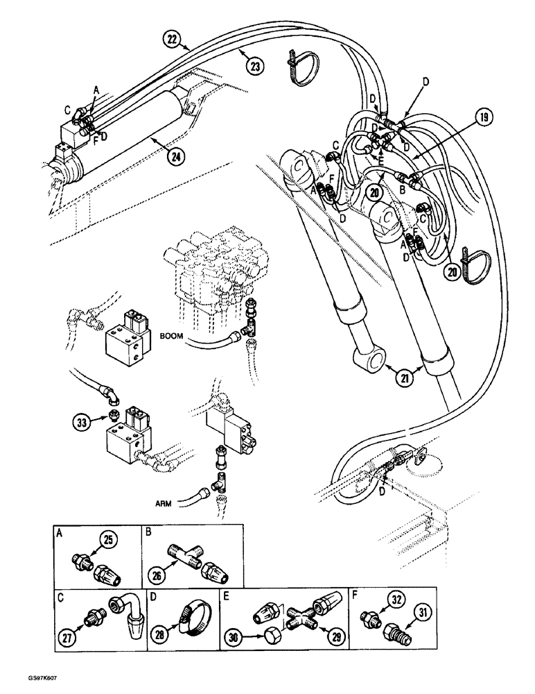 Схема запчастей Case 220B - (8-092) - OPTIONAL CRANING VALVE HYDRAULIC CIRCUIT, ARM AND BOOM CYLINDERS (CONT) (08) - HYDRAULICS