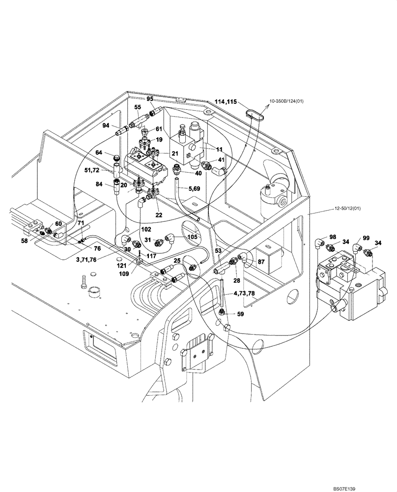 Схема запчастей Case DV201 - (10-350C/12[02]) - HYDRAULIC CIRCUIT, TRAVEL (GROUP 350 C/12) (08) - HYDRAULICS