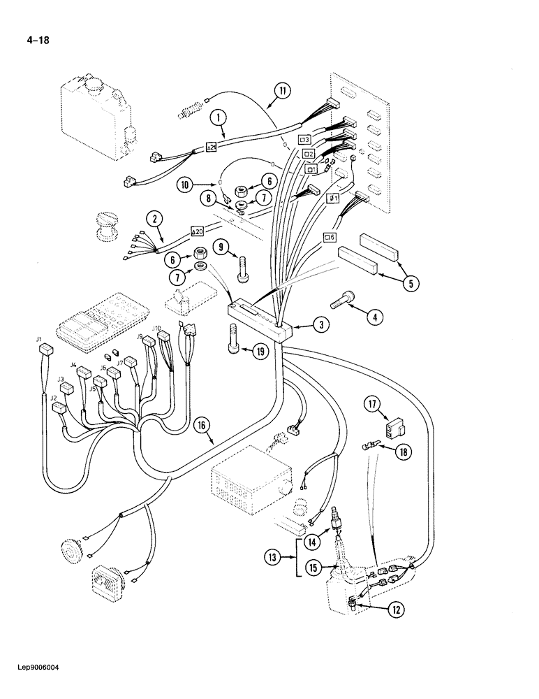 Схема запчастей Case 688 - (4-18) - CAB ELECTRICAL HARNESS, P.I.N. FROM 11725 AND AFTER (04) - ELECTRICAL SYSTEMS