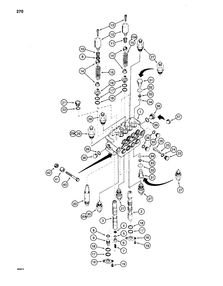 Схема запчастей Case 880C - (270) - FOUR SPOOL CONTROL VALVE - OUTSIDE, PIN 6205236 AND AFTER (07) - HYDRAULIC SYSTEM