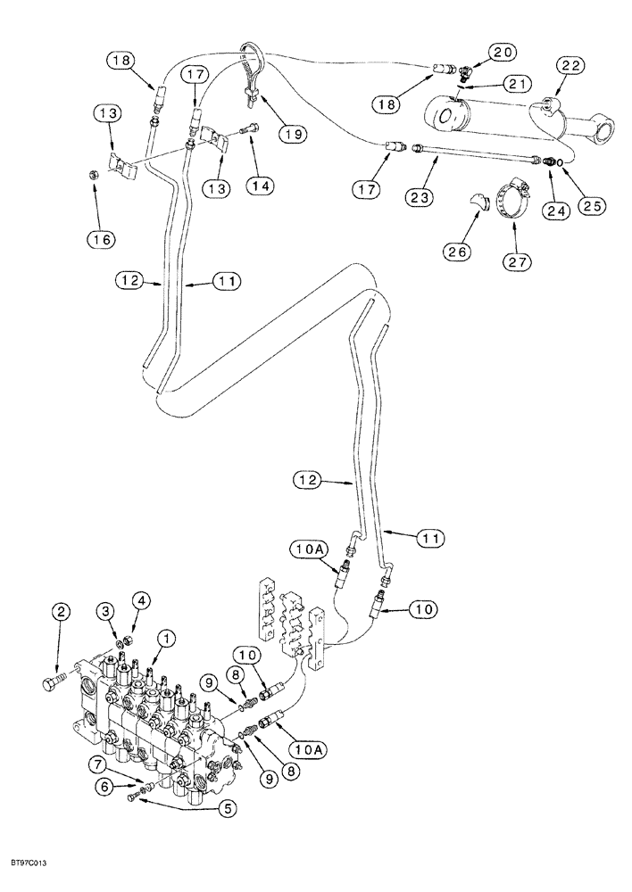 Схема запчастей Case 580SL - (8-036) - BACKHOE EXTENDABLE DIPPER HYDRAULIC CIRCUIT (08) - HYDRAULICS