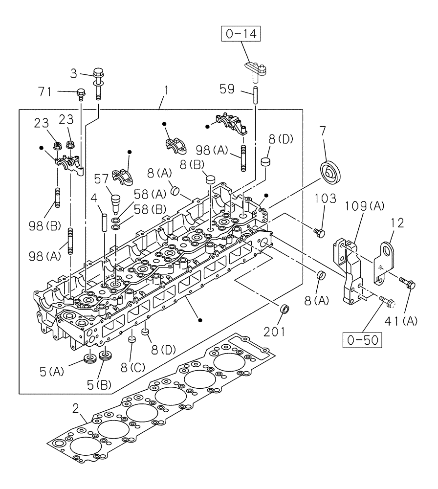 Схема запчастей Case CX350C - (02-007[01]) - CYLINDER HEAD (02) - ENGINE