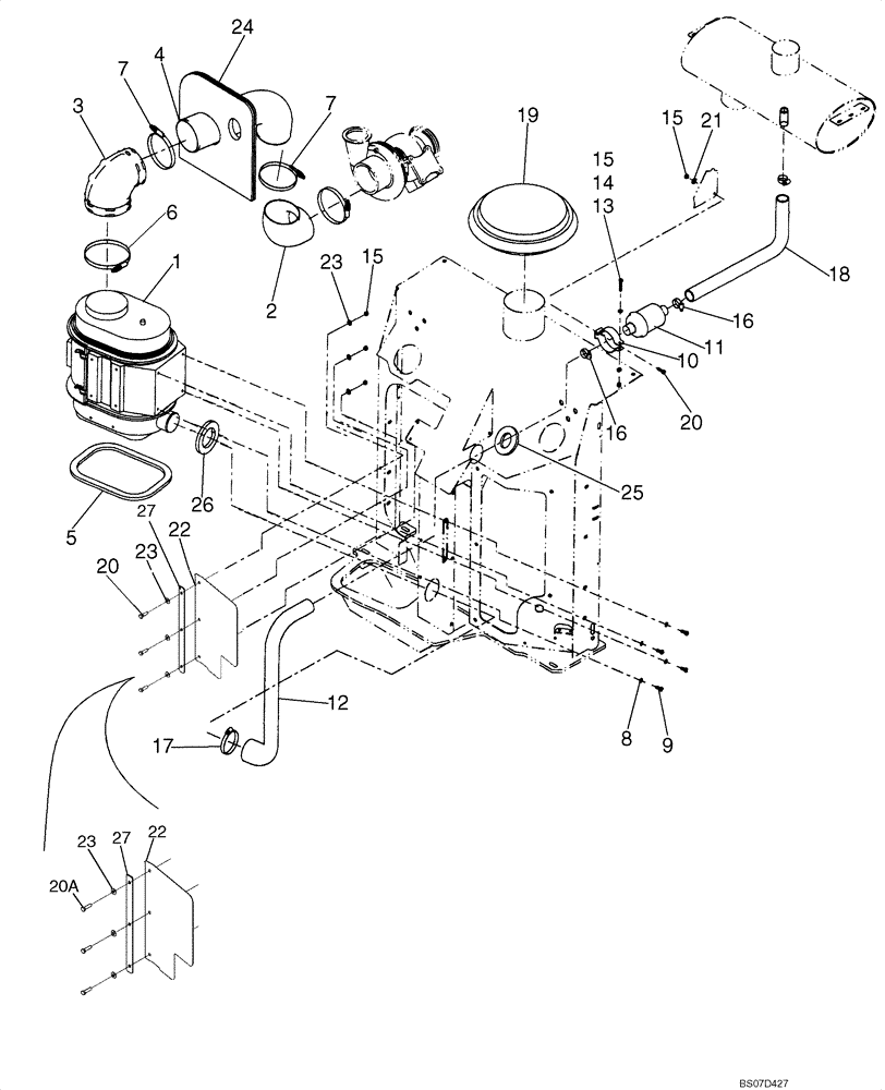 Схема запчастей Case 921E - (02-08) - AIR CLEANER - AIR INTAKE PARTS (02) - ENGINE