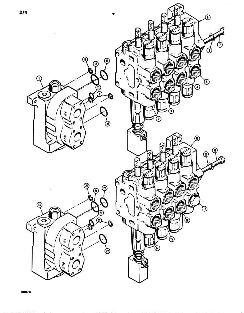 Схема запчастей Case 850B - (274) - R40890 FOUR SPOOL CONTROL VALVE, LOADER WITH RIPPER AND CLAM BUCKET (07) - HYDRAULIC SYSTEM