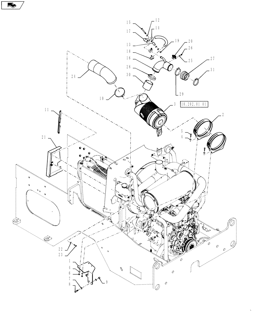 Схема запчастей Case 521F - (10.202.01) - AIR CLEANER INSTALLATION (10) - ENGINE