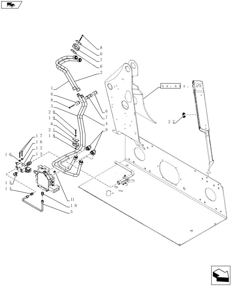 Схема запчастей Case TV380 - (35.734.AH[03]) - AUX HYD, HIGH FLOW CHASSIS PLUMBING (SV250,SV300,TV380) (35) - HYDRAULIC SYSTEMS