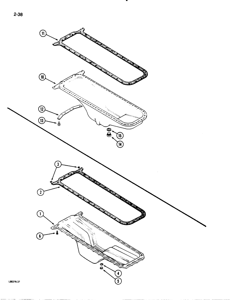 Схема запчастей Case 1450B - (2-38) - OIL PAN, 504BDT DIESEL ENGINE, PRIOR TO ENGINE SERIAL NO. 10335337 (02) - ENGINE