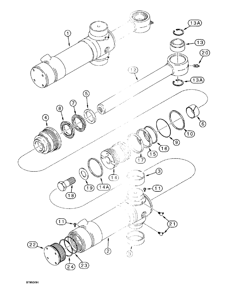 Схема запчастей Case 580L - (8-131A) - BACKHOE SWING CYLINDER, 4 INCH INSIDE DIAMETER (08) - HYDRAULICS