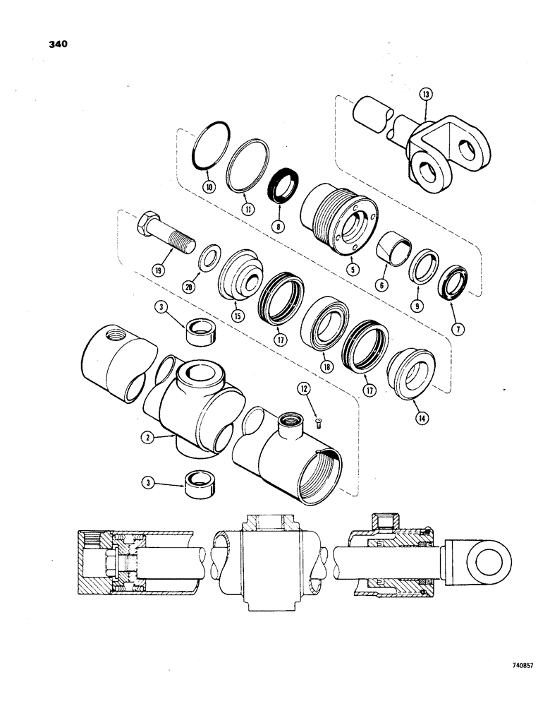 Схема запчастей Case 850 - (340) - G33733 LIFT CYL. - TILT DOZER, G33738 LIFT CYL., - ANGLE TILT DOZER, GLAND IS STAMPED W/ CYL. PART # (07) - HYDRAULIC SYSTEM