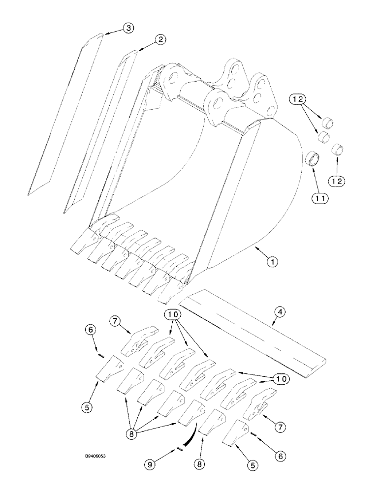 Схема запчастей Case 580L - (9-053) - UNIVERSAL BACKHOE BUCKETS, 914 MM (36 INCH) WIDE, TRENCHING BUCKET & TEETH - HEAVY DUTY (09) - CHASSIS/ATTACHMENTS