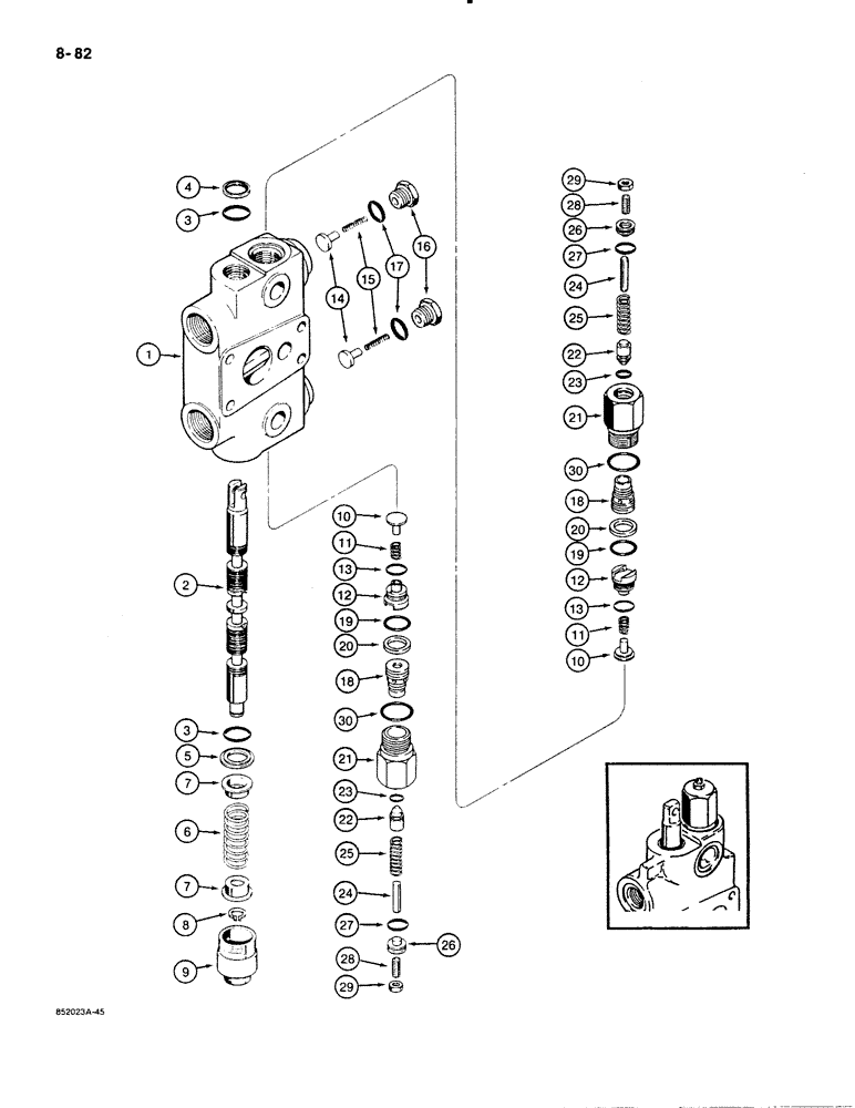 Схема запчастей Case 480E - (8-082) - BACKHOE CONTROL VALVE, SWING SECTION, 480E MODELS ONLY (08) - HYDRAULICS