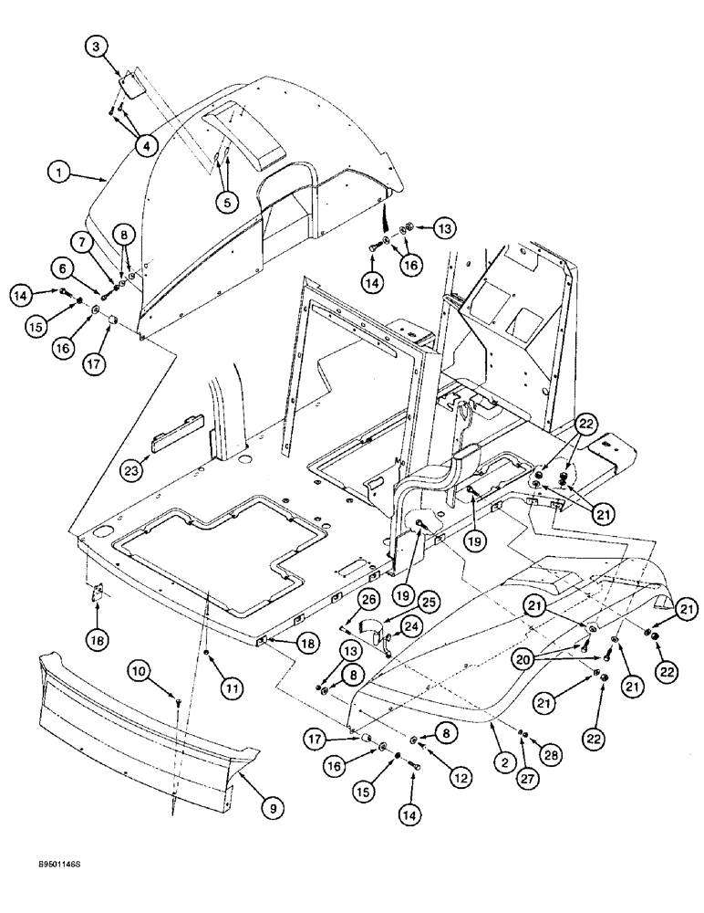 Схема запчастей Case 590L - (9-080) - REAR FENDERS AND REAR CLOSURE PANEL, ROPS CANOPY MODELS (09) - CHASSIS/ATTACHMENTS