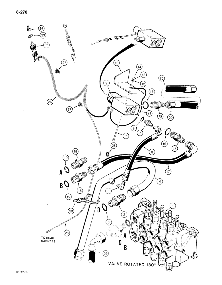 Схема запчастей Case 780C - (8-278) - BACKHOE BOOM LOCK HYDRAULIC AND ELECTRICAL CIRCUIT (08) - HYDRAULICS