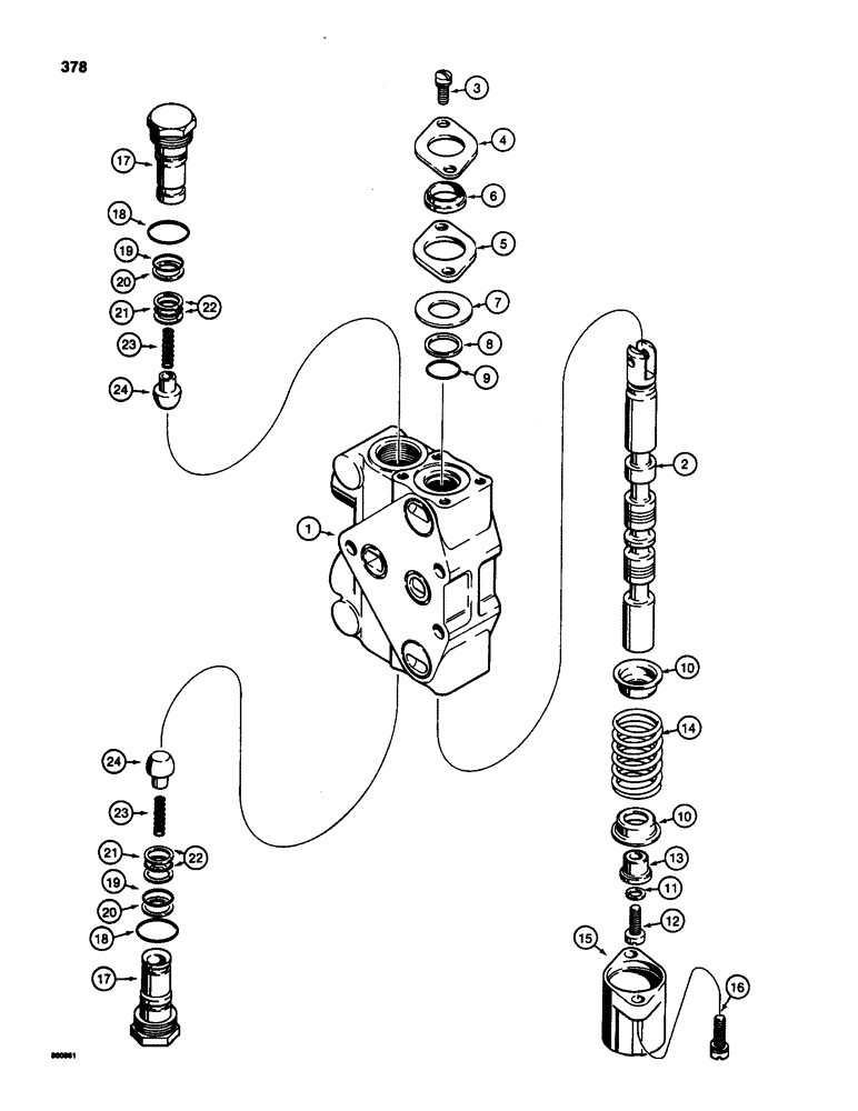 Схема запчастей Case 580SD - (378) - THREE-POINT HITCH CONTROL VALVE, PITCH, TILT, AND IMPLEMENT SECTIONS (08) - HYDRAULICS