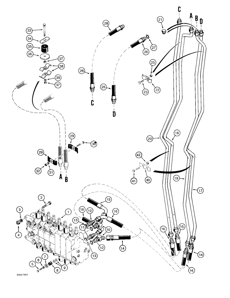 Схема запчастей Case 580SK - (8-048) - BACKHOE AUXILIARY HYDRAULIC CIRCUIT, FOR OPTIONAL REAR HYDRAULIC ATTACHMENTS W/O EXTENDABLE DIPPER (08) - HYDRAULICS