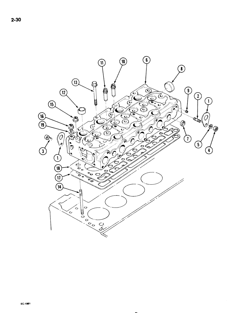 Схема запчастей Case 1825 - (2-30) - CYLINDER HEAD, DIESEL MODELS (02) - ENGINE