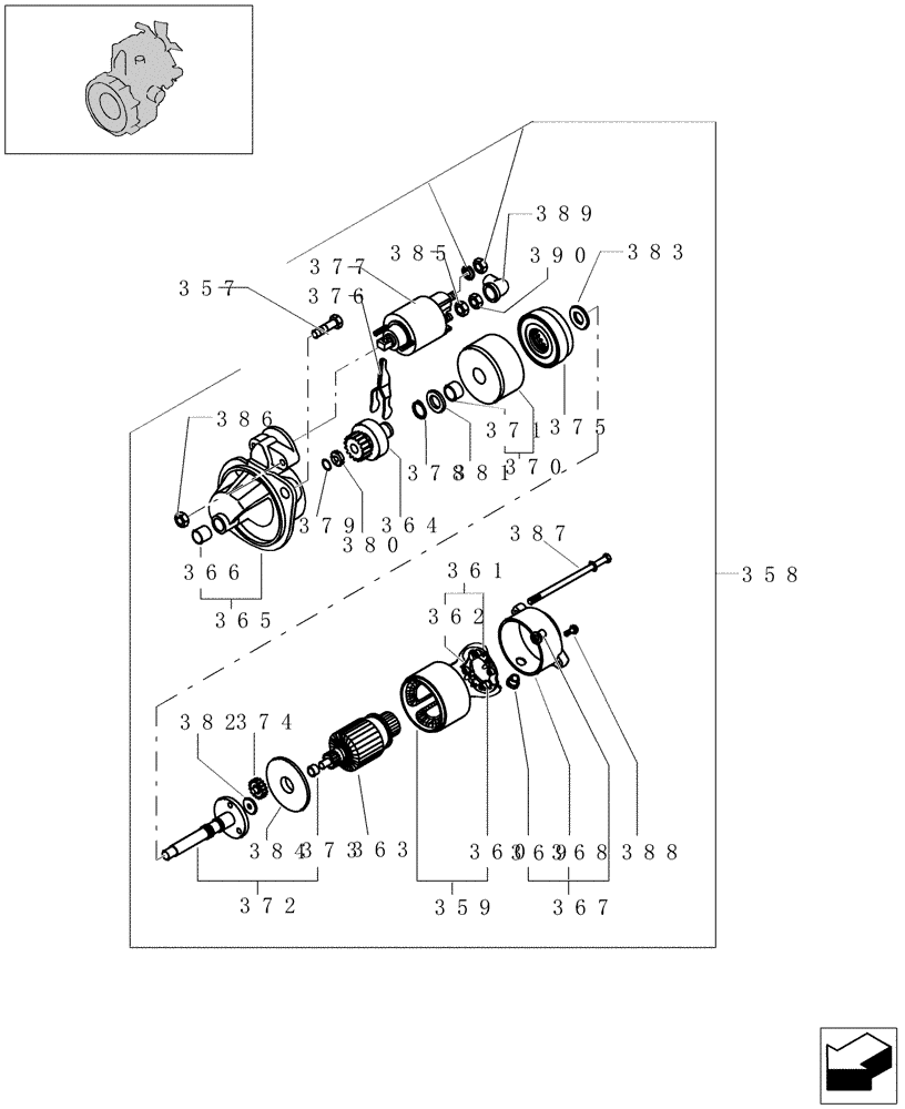 Схема запчастей Case CX16B - (0.360[01]) - STARTER MOTOR (10) - ENGINE