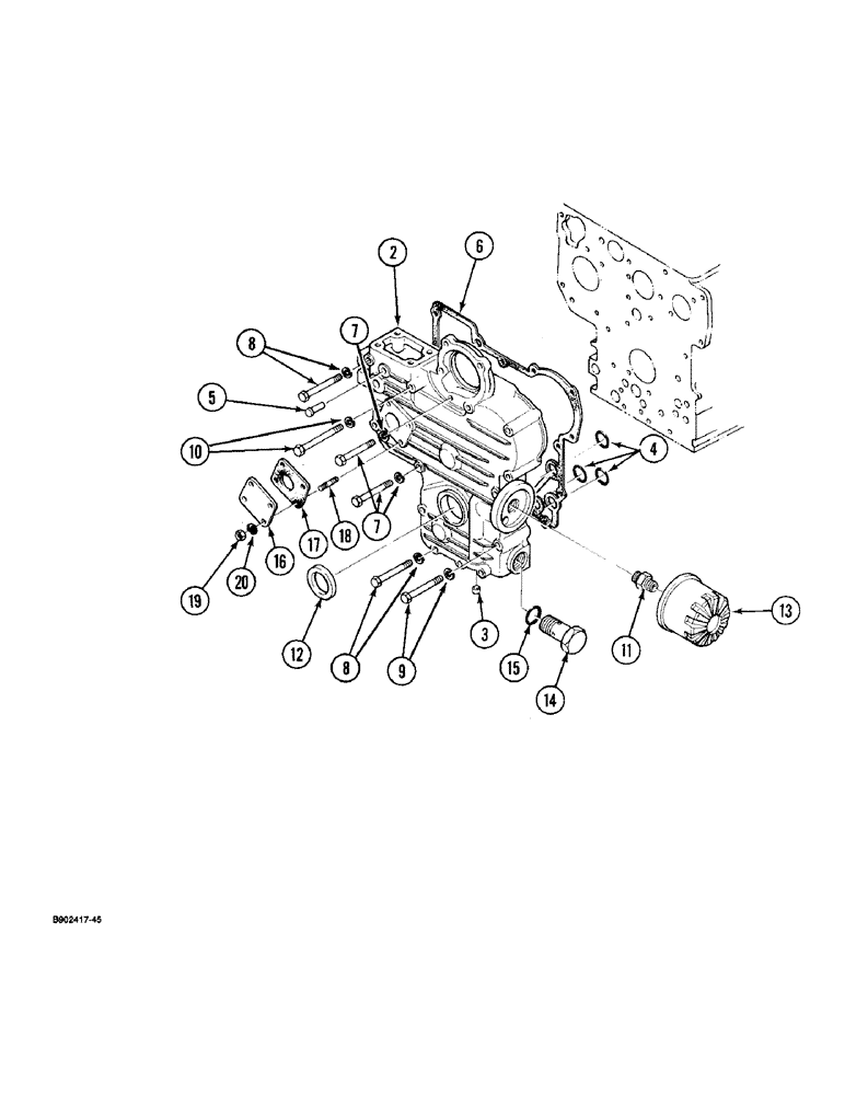 Схема запчастей Case 1825 - (2-18) - FRONT GEAR COVER, DIESEL MODELS (02) - ENGINE