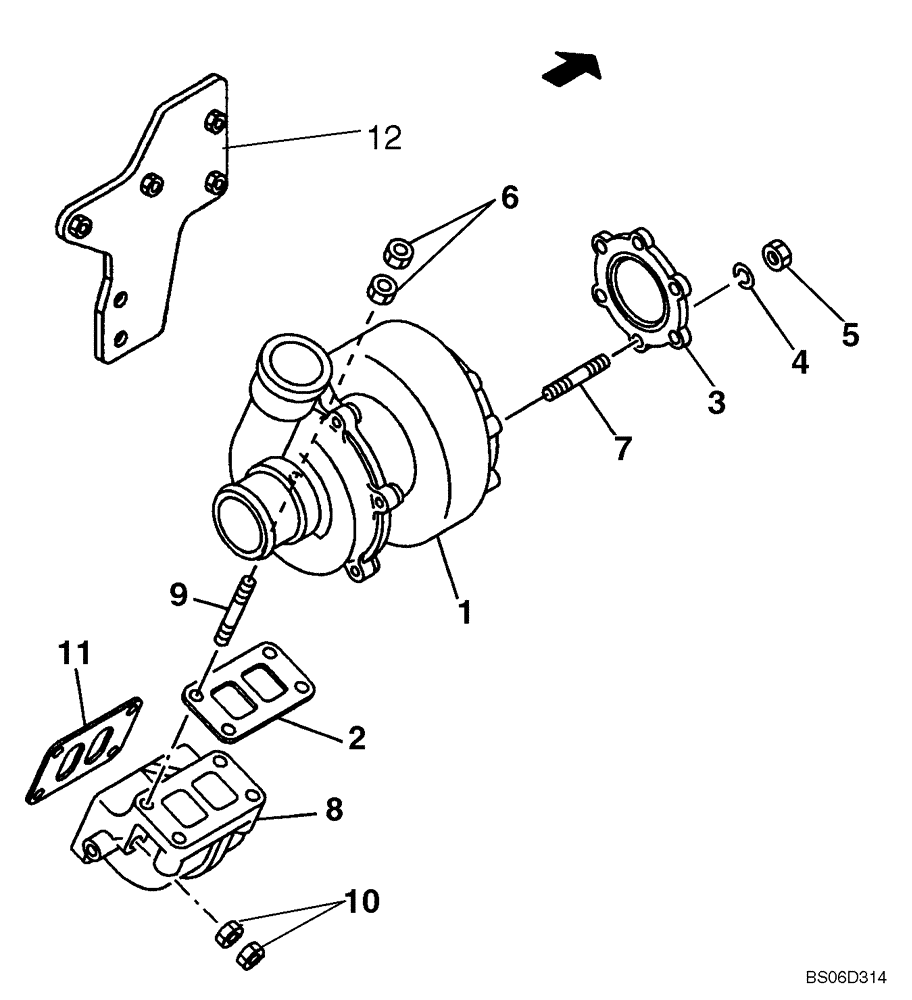 Схема запчастей Case CX800 - (02-13) - TURBOCHARGER - EXHAUST PIPE (02) - ENGINE