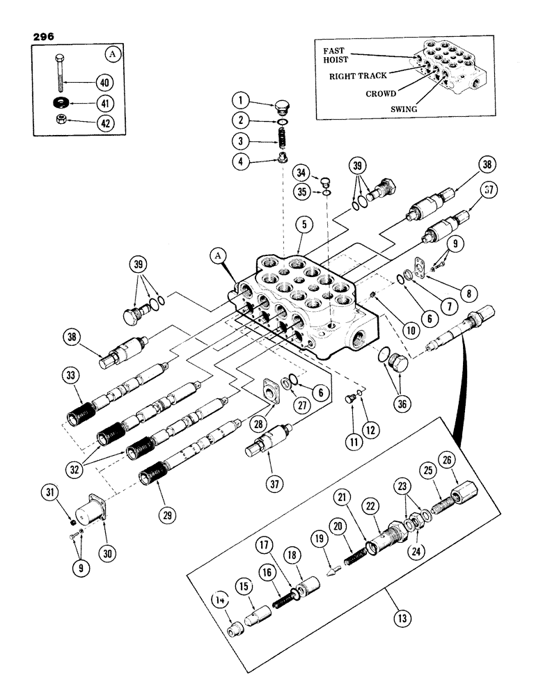 Схема запчастей Case 980B - (296) - 4-SPOOL MAIN CONTROL VALVE, (INSIDE), (HYDRECO) (07) - HYDRAULIC SYSTEM