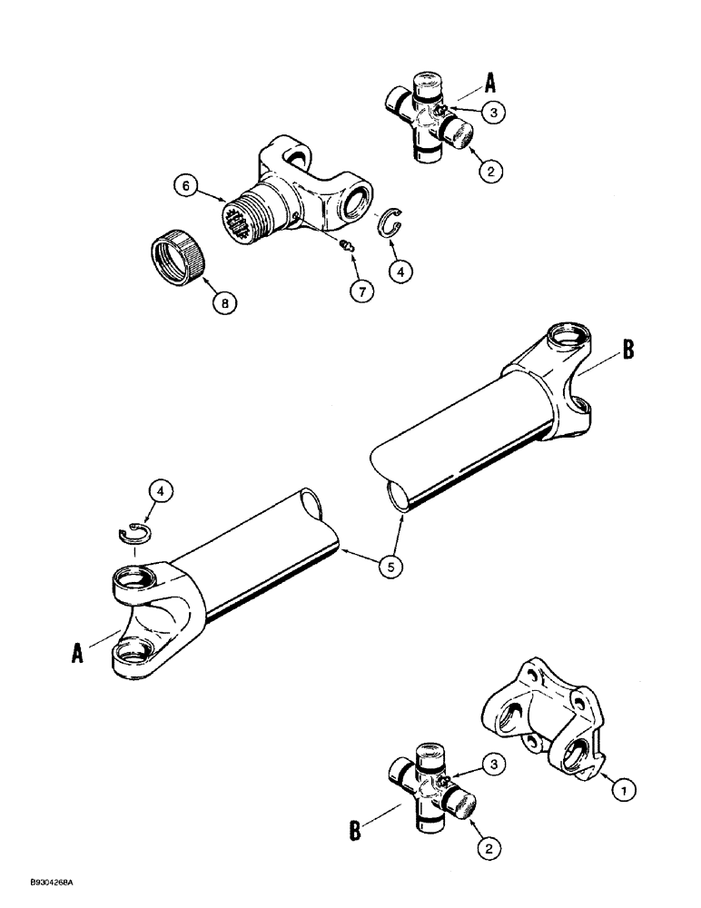 Схема запчастей Case 560 - (6-38) - FRONT AND REAR DRIVE SHAFT ASSEMBLY - 104099A1 (06) - POWER TRAIN