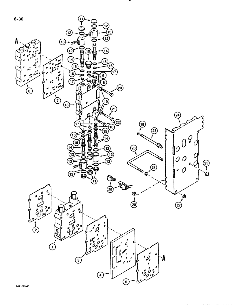 Схема запчастей Case 621 - (6-030) - TRANSMISSION ASSEMBLY, SOLENOID VALVE, P.I.N. JAK0020620 THRU JAK0020900 (06) - POWER TRAIN