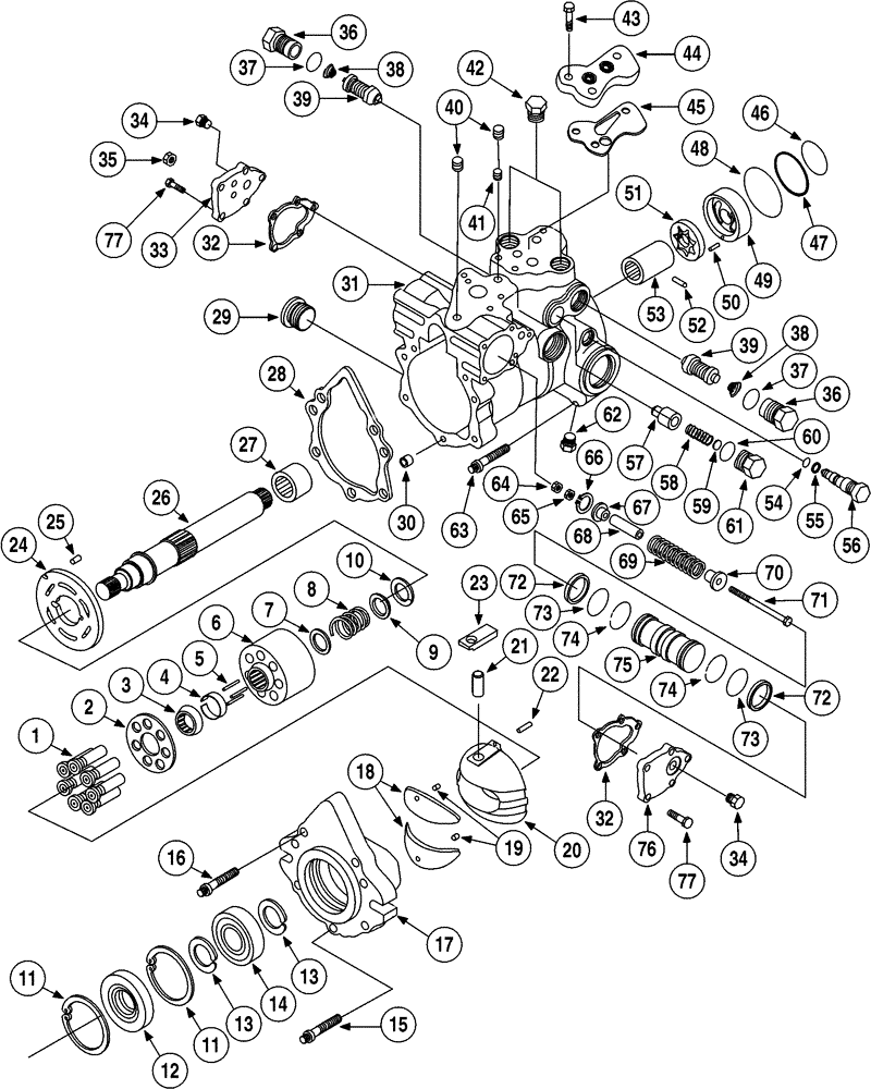 Схема запчастей Case 6010 - (06-04) - PUMP, TANDEM PISTON - HYDROSTATIC, FRONT PUMP (29) - HYDROSTATIC DRIVE