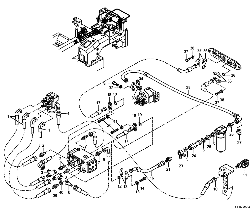 Схема запчастей Case 325 - (3.413/1[07A]) - POWER STEERING - HYDRAULIC LINES (87634707) (325 NA / PIN HHD000129 AND AFTER) (09) - Implement / Hydraulics / Frame / Brakes