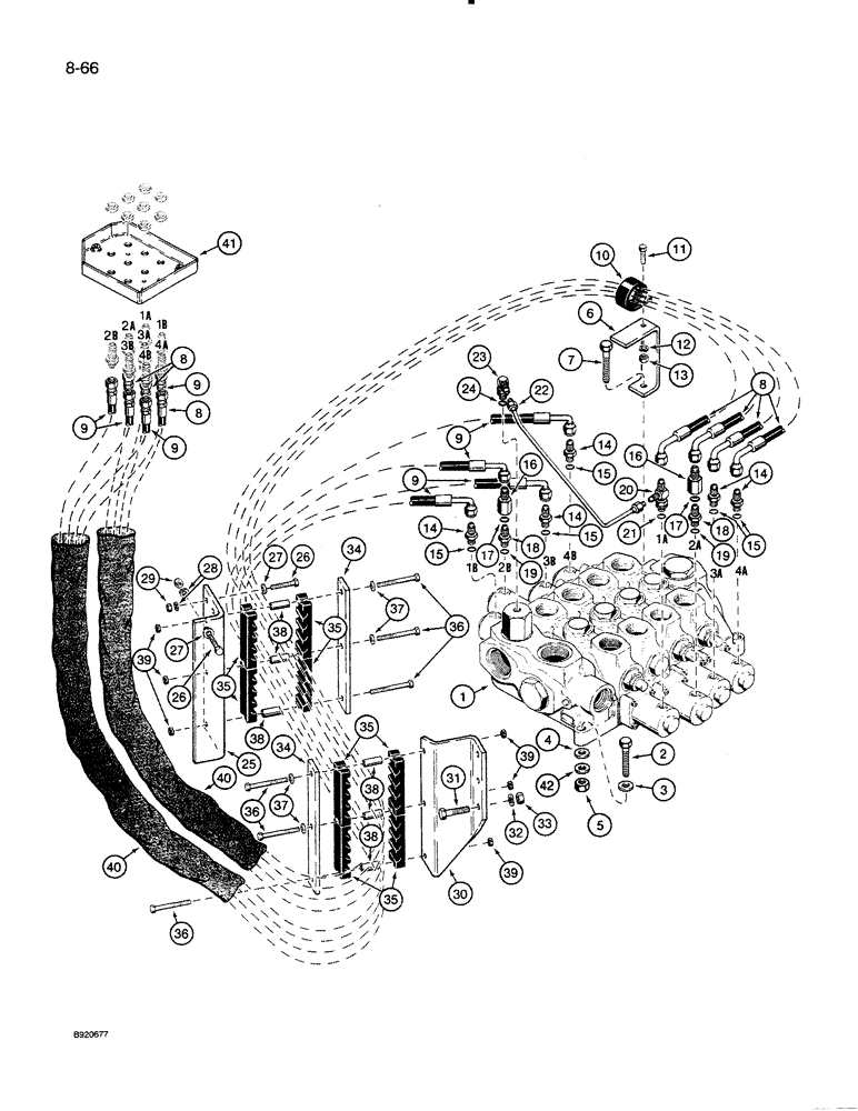 Схема запчастей Case 821 - (8-066) - REMOTE LOADER CONTROL CIRCUIT, HOSE SEPARATOR TO FOUR SPOOL VALVE (08) - HYDRAULICS