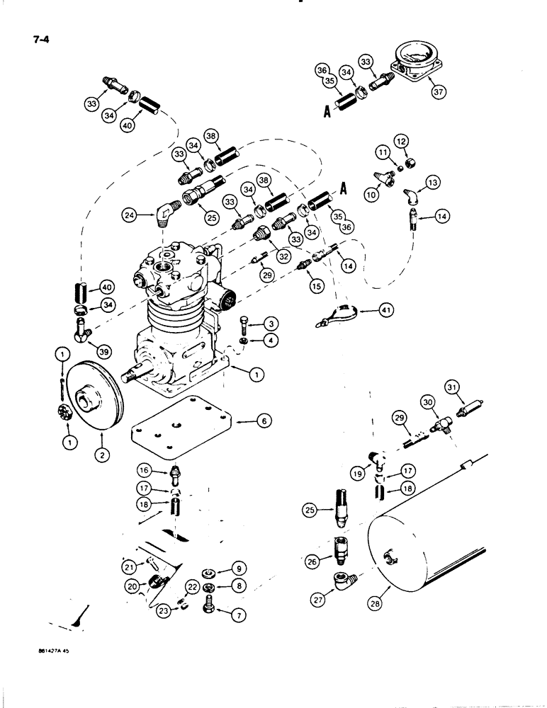 Схема запчастей Case W18B - (7-04) - BRAKE SYSTEM, AIR COMPRESSOR TO RESERVOIR, MODELS WITH WATER COOLED SINGLE CYLINDER AIR COMPRESSOR (07) - BRAKES