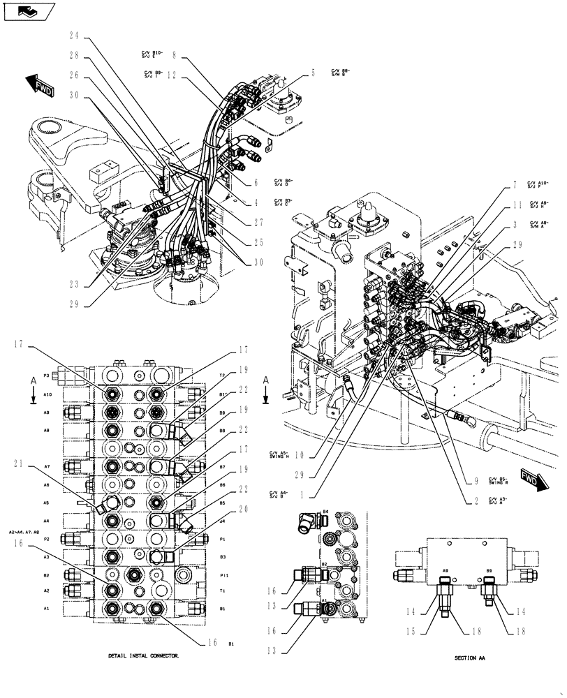 Схема запчастей Case CX55BMSR - (01-026[02]) - HYD LINES, UPPER (NIBBLER & BREAKER + ANGLE DOZER) (35) - HYDRAULIC SYSTEMS