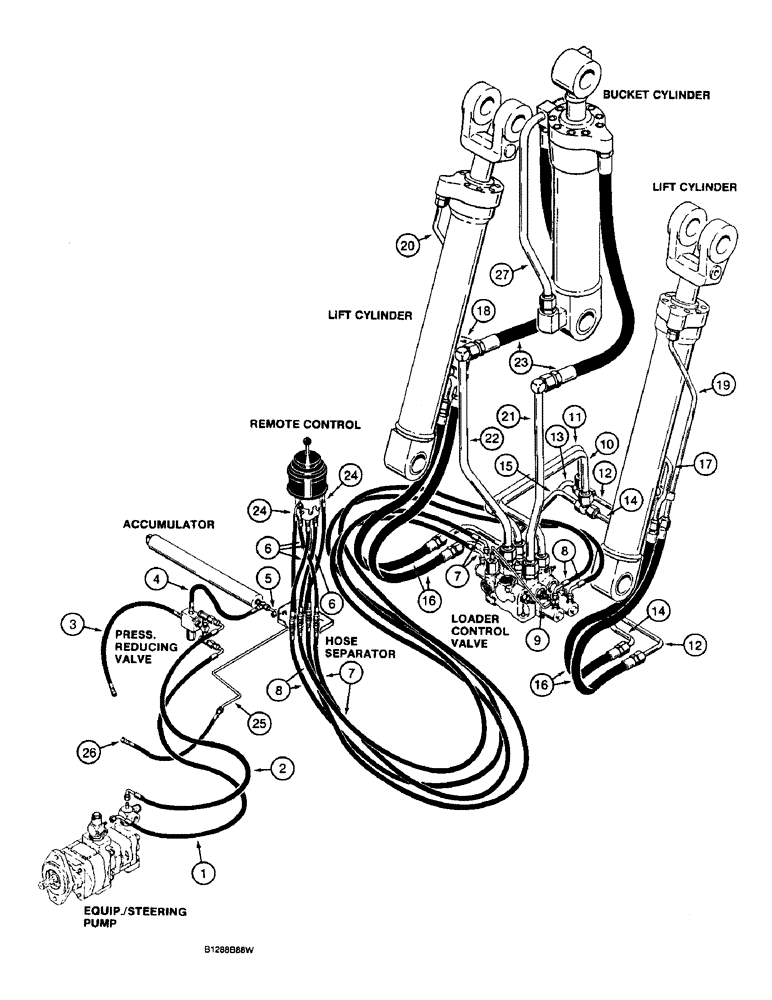 Схема запчастей Case 621 - (1-20) - PICTORIAL INDEX, LOADER HYD. CIRCUIT, TWO SPOOL CONTROL VALVE, PUMP TO REMOTE CONTROL AND CYLINDERS (00) - PICTORIAL INDEX