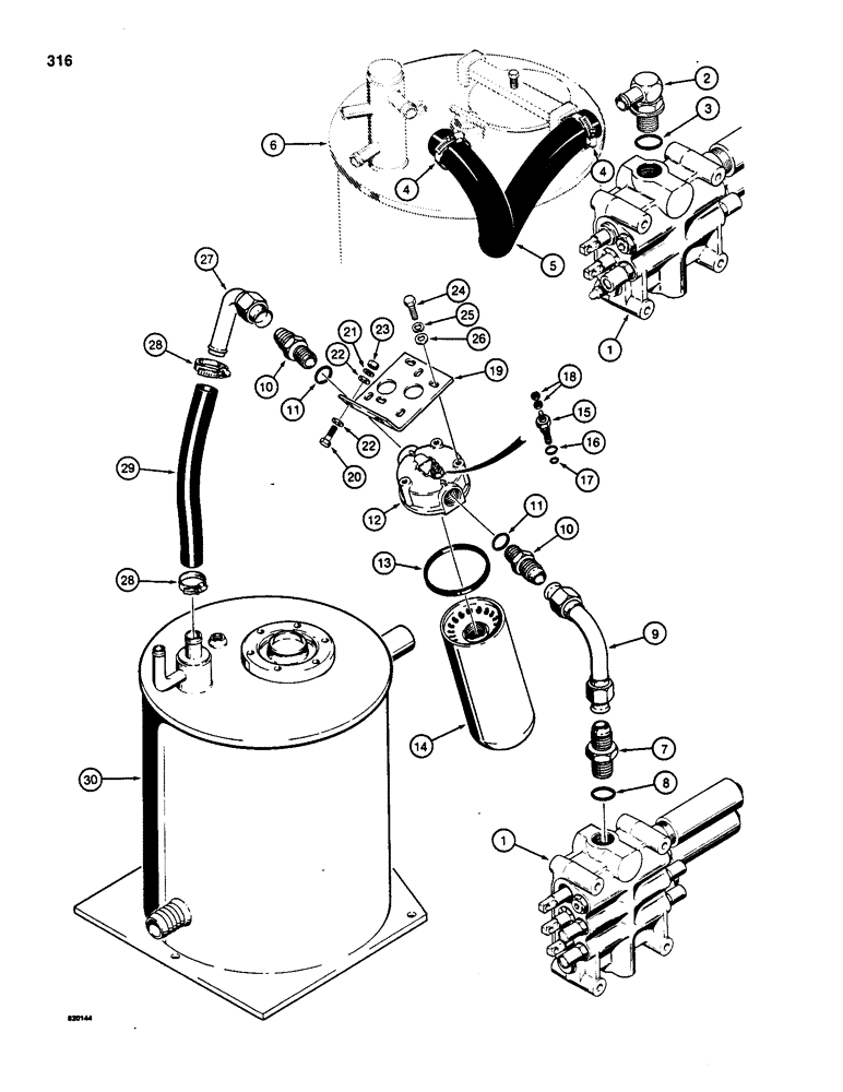 Схема запчастей Case W20 - (316) - LOADER HYD CIRCUIT, VALVE TO HYD RSRVOIR (08) - HYDRAULICS