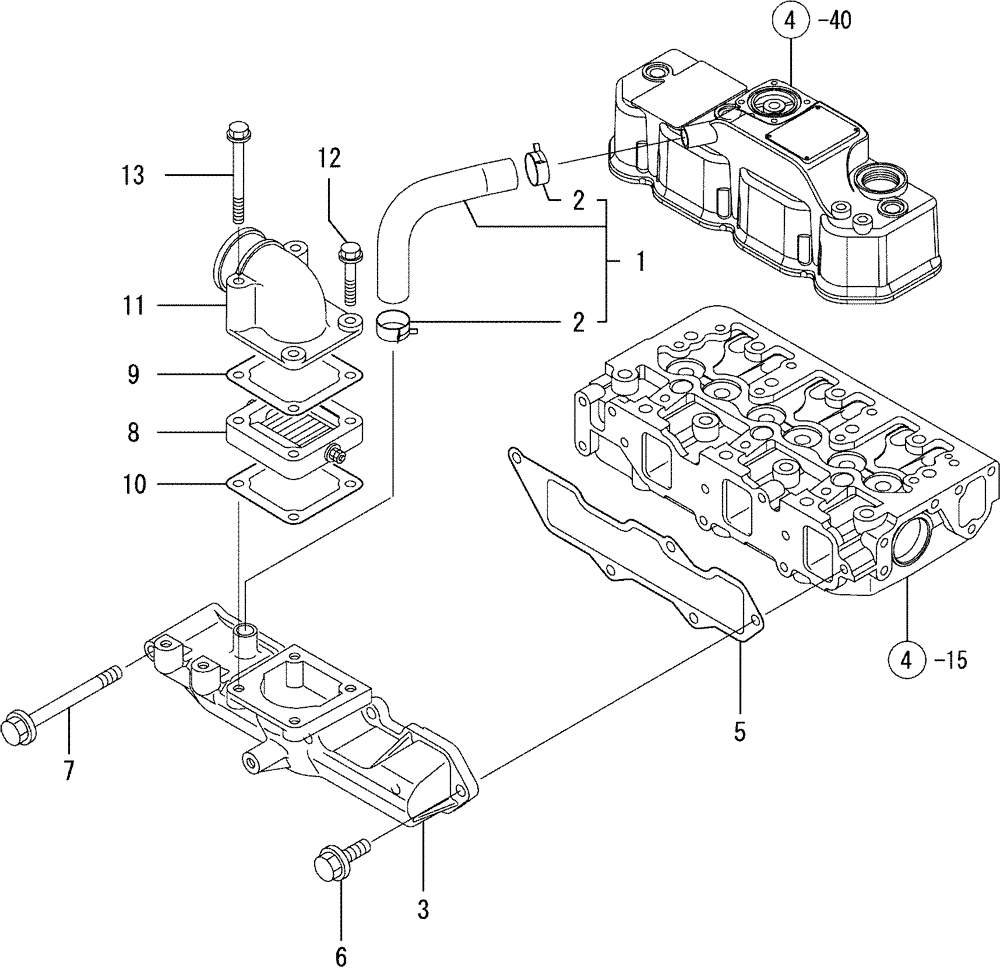 Схема запчастей Case CX36B - (08-005) - SUCTION MANIFOLD (10) - ENGINE