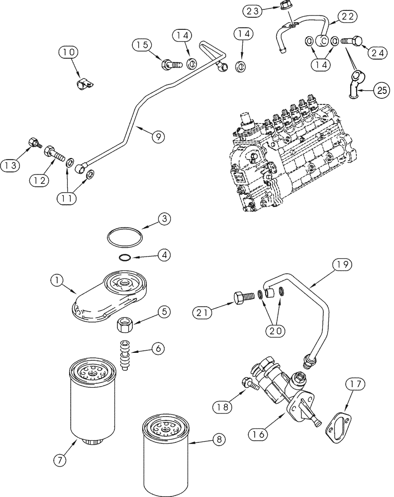 Схема запчастей Case 821C - (03-14) - FUEL FILTER PUMP, TRANSFER (03) - FUEL SYSTEM