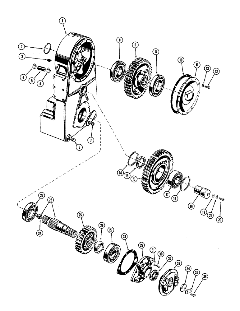 Схема запчастей Case W10 - (088) - TRANSFER HOUSING AND GEARS, USED PRIOR TO TRANS. SER. NO. 23080 (06) - POWER TRAIN