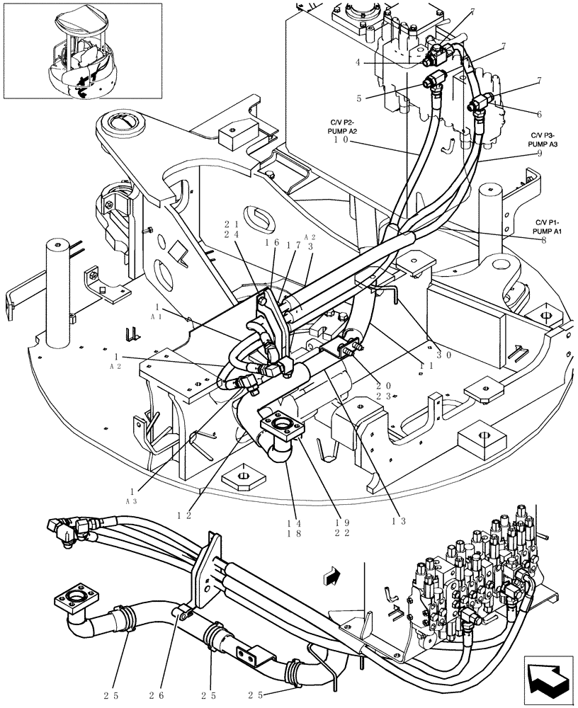 Схема запчастей Case CX31B - (092-01[1]) - PUMP/CONTROL VALVE PIPING (35) - HYDRAULIC SYSTEMS